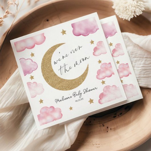 Over The Moon Celestial Pink Clouds Baby Shower Serviette