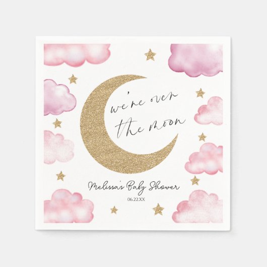 Over The Moon Celestial Pink Clouds Baby Shower Serviette (Vorderseite)