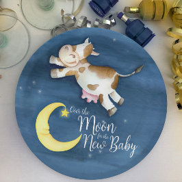 Over the moon cow jump watercolor baby shower pappteller