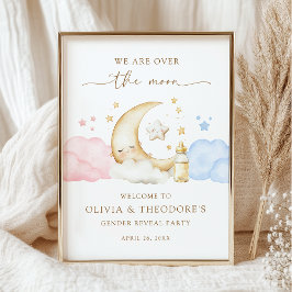 Over the Moon Gender Reveal Party Welcome Poster