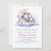 Over the Moon Girl Elephant Baby Shower Einladung (Vorderseite)