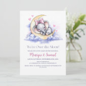 Over the Moon Girl Elephant Baby Shower Einladung (Stehend Vorderseite)