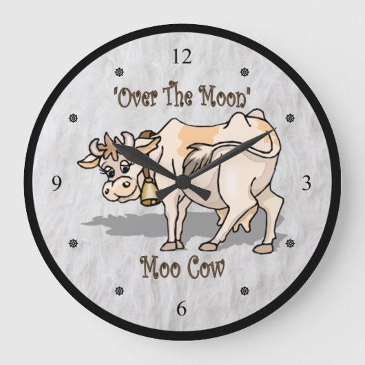 “Over The Moon”~ Moo Cow ~ Round Wall Clock ~ Große Wanduhr (Vorderseite)