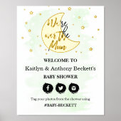 Over The Moon | Neutral Baby Shower Welcome Sign Foliendrucke (Vorderseite)