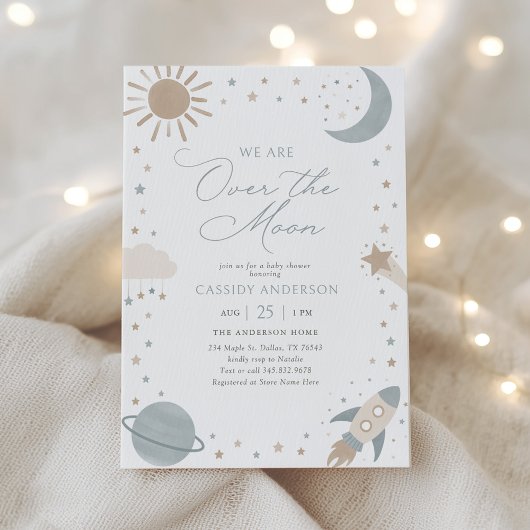 Over the Moon Outer Space Baby Shower Einladung