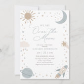 Over the Moon Outer Space Baby Shower Einladung (Vorderseite)