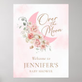 Over the Moon Pink Baby Shower Welcome Poster (Vorne)
