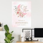 Over the Moon Pink Baby Shower Welcome Poster (Heimbüro)