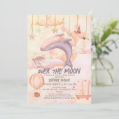 Over the Moon Pink Whale Boho Girl Baby Shower Einladung (Stehend Vorderseite)