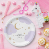 Over the Moon Purple Baby Shower Pappteller (Party)