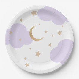 Over the Moon Purple Baby Shower Pappteller