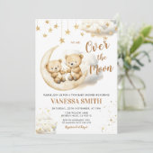 Over The Moon Twin Baby Shower Invitation Einladung (Stehend Vorderseite)