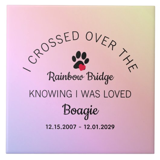 Over The Rainbow Bridge Custom Pet Memorial Fliese (Vorderseite)