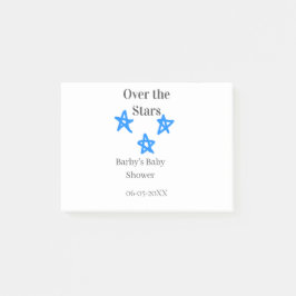 Over the Stars blue gray baby shower name date ele Post-it Klebezettel