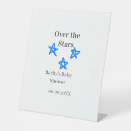 Over the Stars blue gray baby shower name date ele Sockelschild