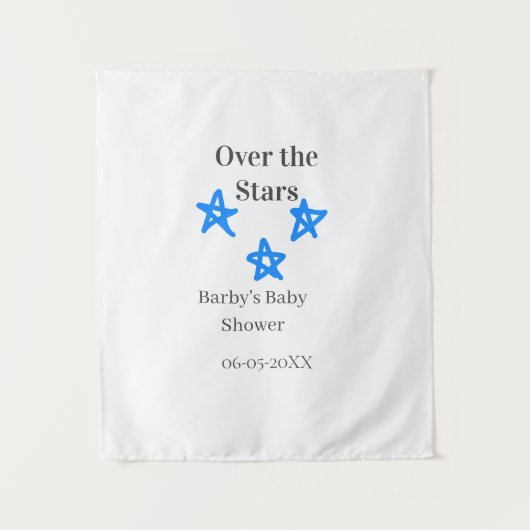 Over the Stars blue gray baby shower name date ele Wandteppich (Vorderseite)