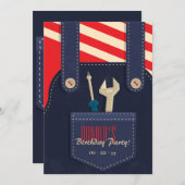 Overalls und Tools zum Geburtstag Einladung (Vorne/Hinten)