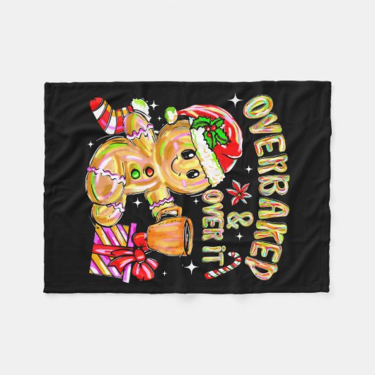 Overbaked And Over It Xmas Cookies Baking Gingerbr Fleecedecke (Vorderseite (Horizontal))