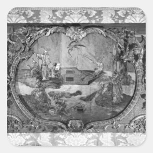 Overdoor Platte mit chinesischem Thema, c.1730 Quadratischer Aufkleber