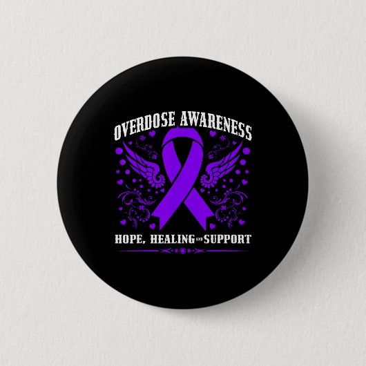 Overdose Awareness Purple Ribbon Drug Addiction 55 Button (Vorderseite)