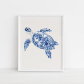 Overhead Sea Turtle - Coastal Blue auf Beige Poster