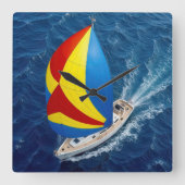 Overhead View Of a Sailing Yacht With Spinnaker Quadratische Wanduhr (Vorderseite)