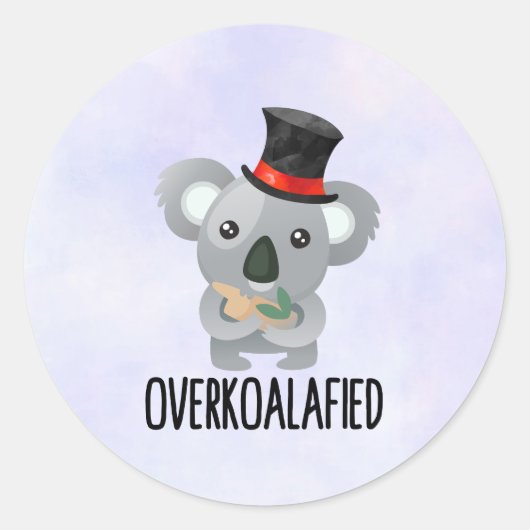 Overkoalafied Pun Niedlich Koala in Top Hat Runder Aufkleber (Vorderseite)