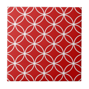 Overlapping Circles Geometric Muster Red White Fliese