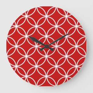 Overlapping Circles Geometric Muster Red White Große Wanduhr