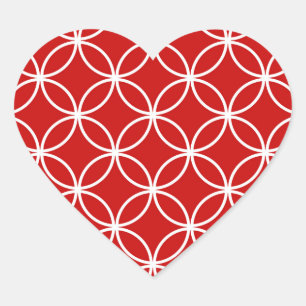 Overlapping Circles Geometric Muster Red White Herz-Aufkleber