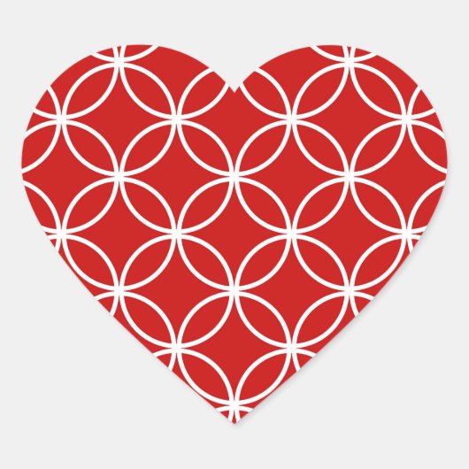 Overlapping Circles Geometric Muster Red White Herz-Aufkleber (Vorderseite)