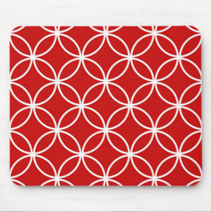 Overlapping Circles Geometric Muster Red White Mousepad