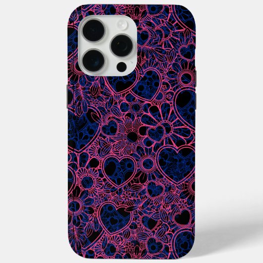 Overlapping Herz Muster, rosa auf blauem Schwarz B Case-Mate iPhone Hülle (Rückseite)