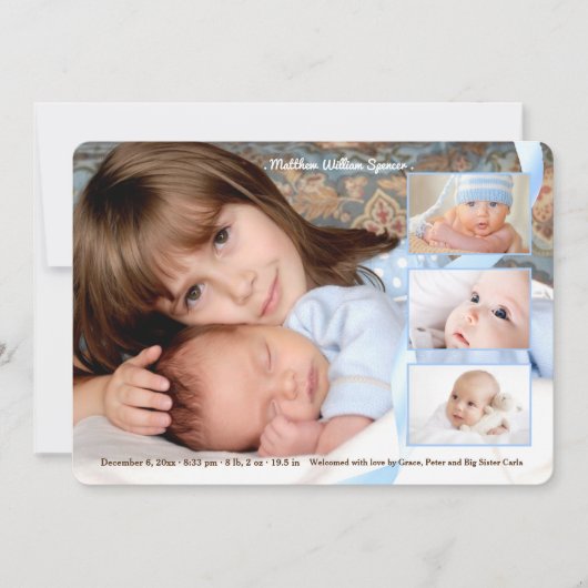 Overlay Drei-Foto-Boy-Geburtserklärung Ankündigung (Vorderseite)