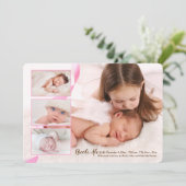 Overlay Drei-Foto-Girl-Geburtsankündigung Ankündigung (Stehend Vorderseite)