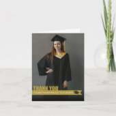 Overlay Gold Ribbon Graduation Cap Cutout Foto Dankeskarte (Vorderseite)