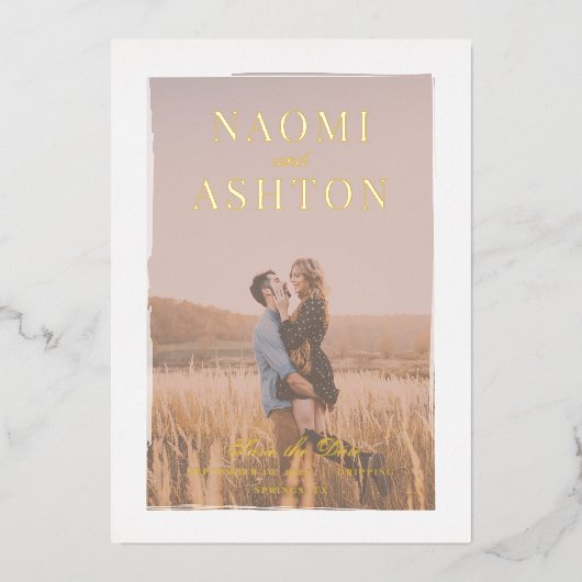 Overlay-Hochzeit mit Pinsel speichern das Datum ec Folieneinladung (Vorderseite)