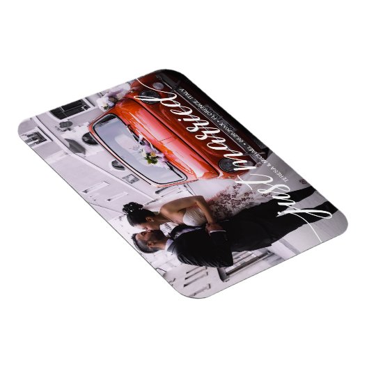 Overlay Just Married Script Wedding Foto Magnet (Rechte Seite)