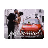 Overlay Just Married Script Wedding Foto Magnet (Horizontal)