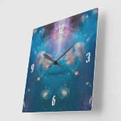 Overlay Navy-Blue Galaxy Star mit Ocean Jellyfish Quadratische Wanduhr (Winkel)