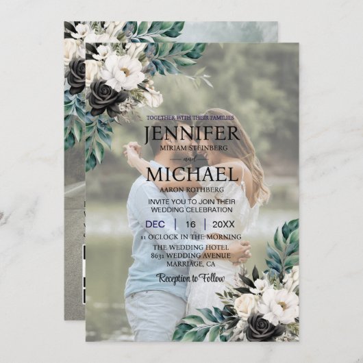 Overlay Portrait Picture Foto QR B&W Wedding Einladung (Vorne/Hinten)