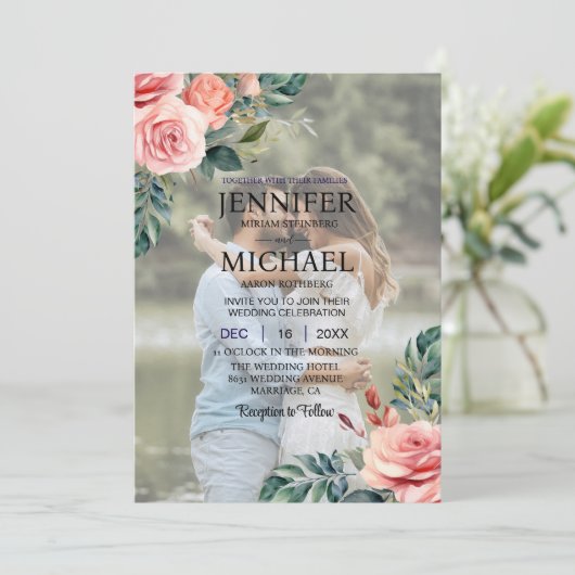 Overlay Portrait Picture Foto QR Rose Hochzeit Einladung (Stehend Vorderseite)