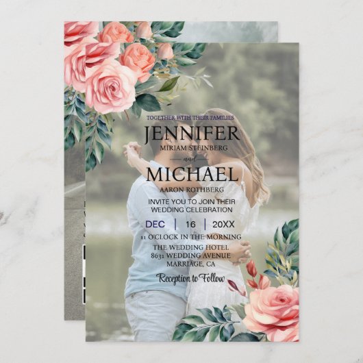 Overlay Portrait Picture Foto QR Rose Hochzeit Einladung (Vorne/Hinten)