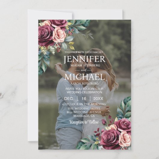 Overlay Portrait Picture Foto QR Rose Hochzeit Einladung (Vorderseite)