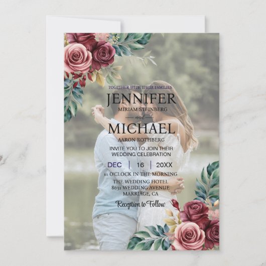 Overlay Portrait Picture Foto QR Rose Hochzeit Einladung (Vorderseite)