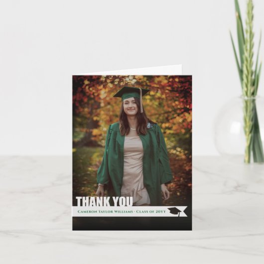 Overlay White Ribbon Graduation Cap Cutout Foto Dankeskarte (Vorderseite)
