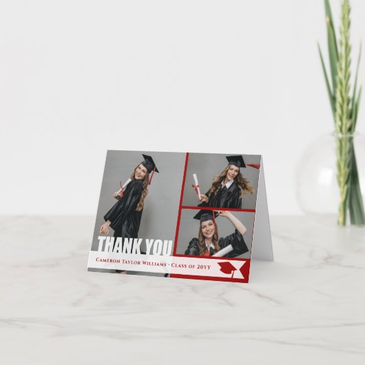 Overlay White Ribbon Graduation Cap Modern 3 Foto Dankeskarte (Vorderseite)