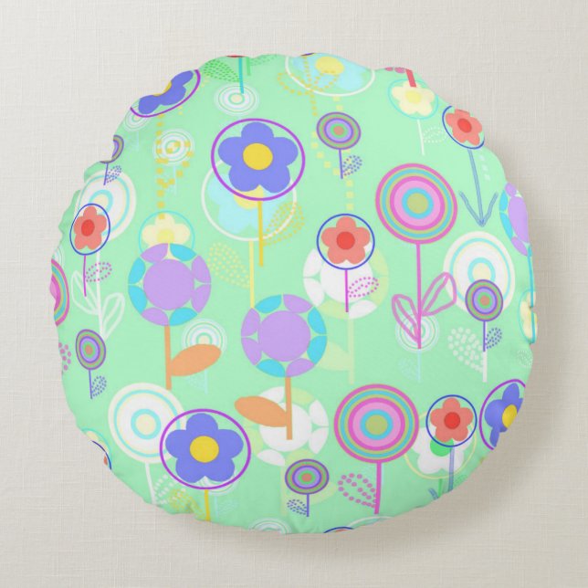 Overlayer Blumen Rundes Kissen (Vorderseite)