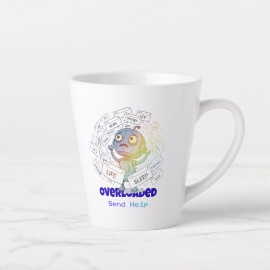 Overloaded Robot Send Help Funny Tech Anxiety Milchtasse (Rechts)