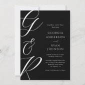 Oversibles Script Monogram Dark Faded Foto Wedding Einladung (Vorderseite)